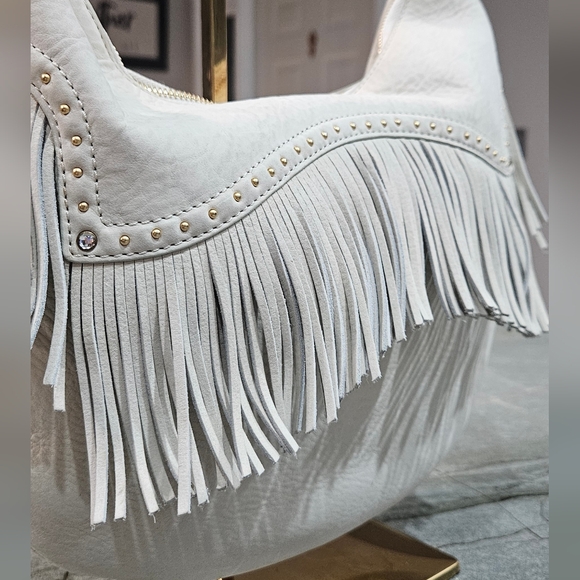 Michael Kors Cream Leather Fringe Hobo Bag Y2K - Picture 6 of 13
